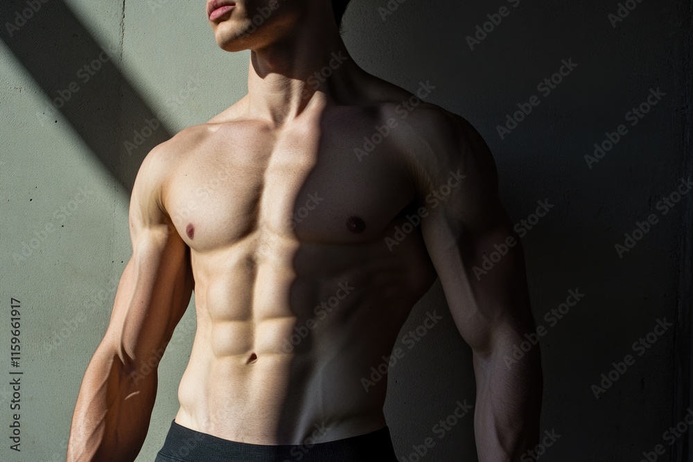 Athletic Male Torso Showcase: Muscles, Triceps, and Six-Pack Abs of a Defined Sportsman Athletic Male Torso Showcase: Muscles, Triceps, and Six-Pack Abs of a Defined Sportsman