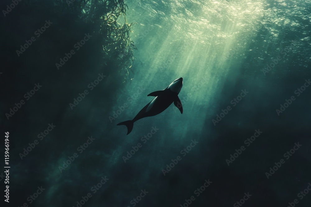 Fototapeta premium Orca swimming in deep ocean mysterious and powerful image