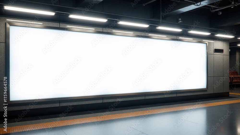 Subway station with a clean, white advertising space for creative campaigns and custom designs. Subway station with a clean, white advertising space for creative campaigns and custom designs.