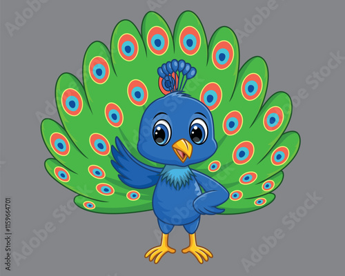 Beautiful peacock cartoon on black background vector illustration photo