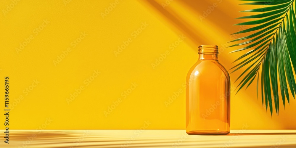 Refreshing drink bottle on bright yellow background vibrant colors natural light artistic concept Refreshing drink bottle on bright yellow background vibrant colors natural light artistic concept