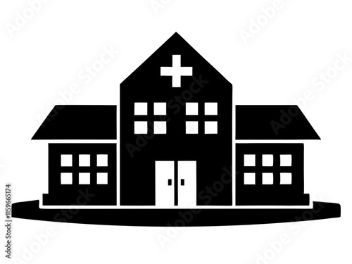 hospital black silhouette vector, Simple silhouette Design vector icon with white background