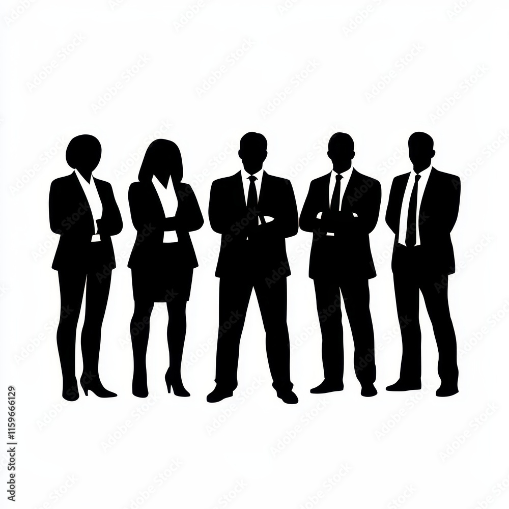 Silhouetted Group of Business Professionals Standing Confidently with Arms Crossed in Formal Attire Against a Light Background Representing Teamwork and Leadership Silhouetted Group of Business Professionals Standing Confidently with Arms Crossed in Formal Attire Against a Light Background Representing Teamwork and Leadership