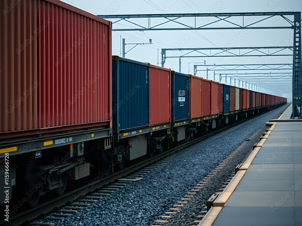 A train with many red and blue containers on it A train with many red and blue containers on it