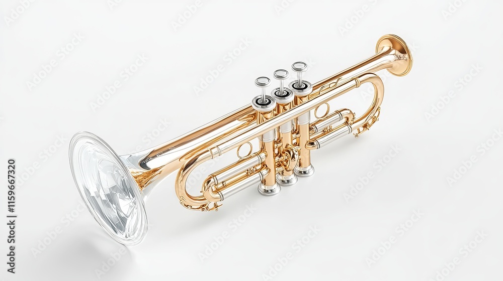 Obraz premium Classical wind instrument trumpet in a realistic 3D illustration Isolated background