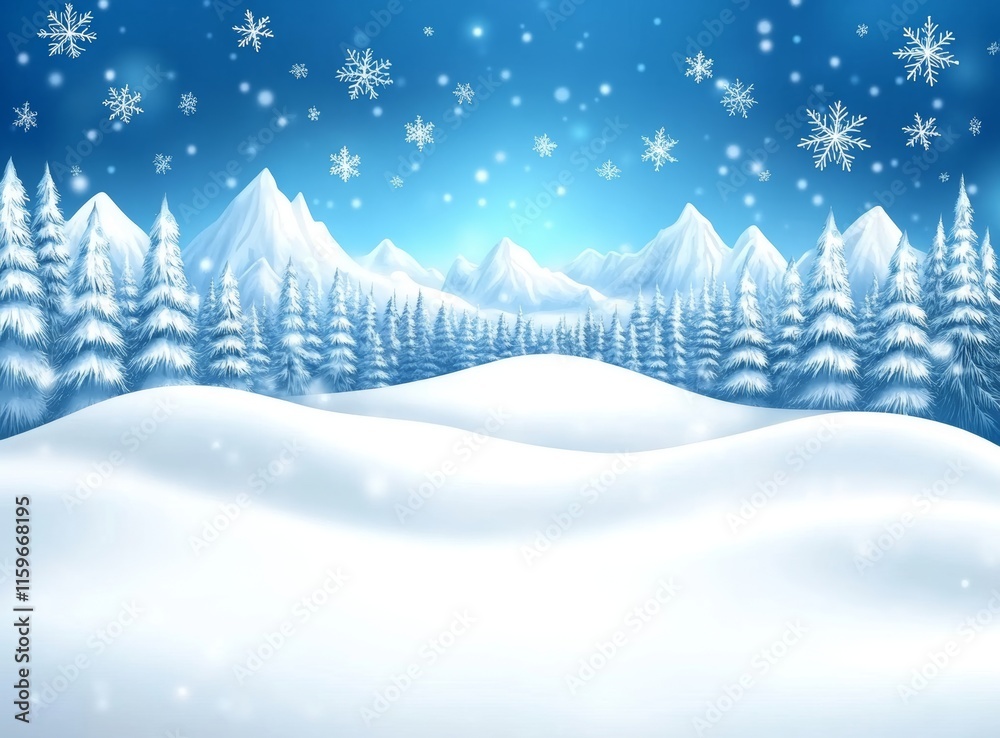 Winter wonderland with snow-covered trees makes a beautiful background for Merry Christmas and Happy New Year wishes, including extra space for text Winter wonderland with snow-covered trees makes a beautiful background for Merry Christmas and Happy New Year wishes, including extra space for text