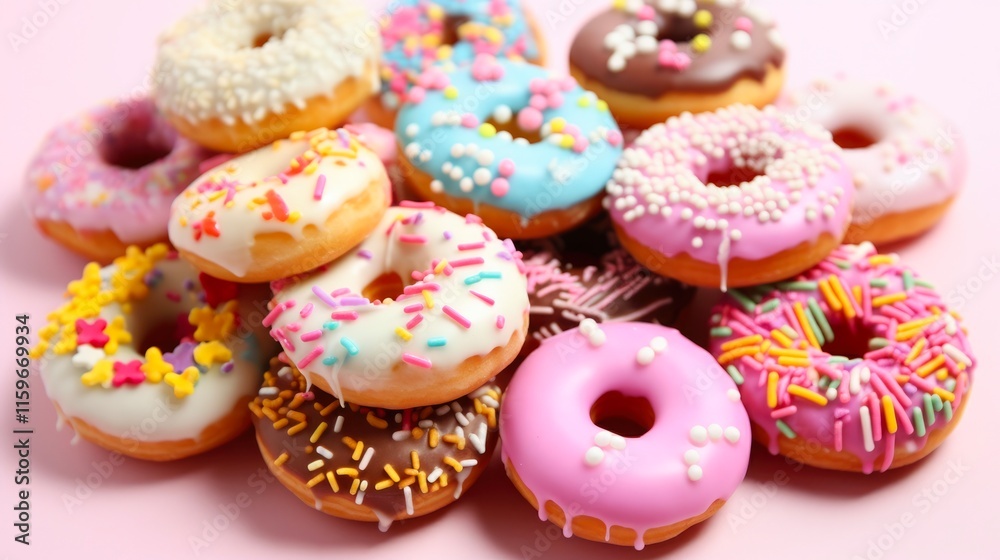 Mini Donuts Glazed with Sugar. Close Up of Baked Pastry Cookies, Delicious Sweet Treats for Snack and Dessert Time Mini Donuts Glazed with Sugar. Close Up of Baked Pastry Cookies, Delicious Sweet Treats for Snack and Dessert Time