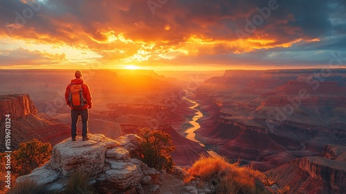 Adventurer Views Majestic Sunset Over Grand Canyon photo