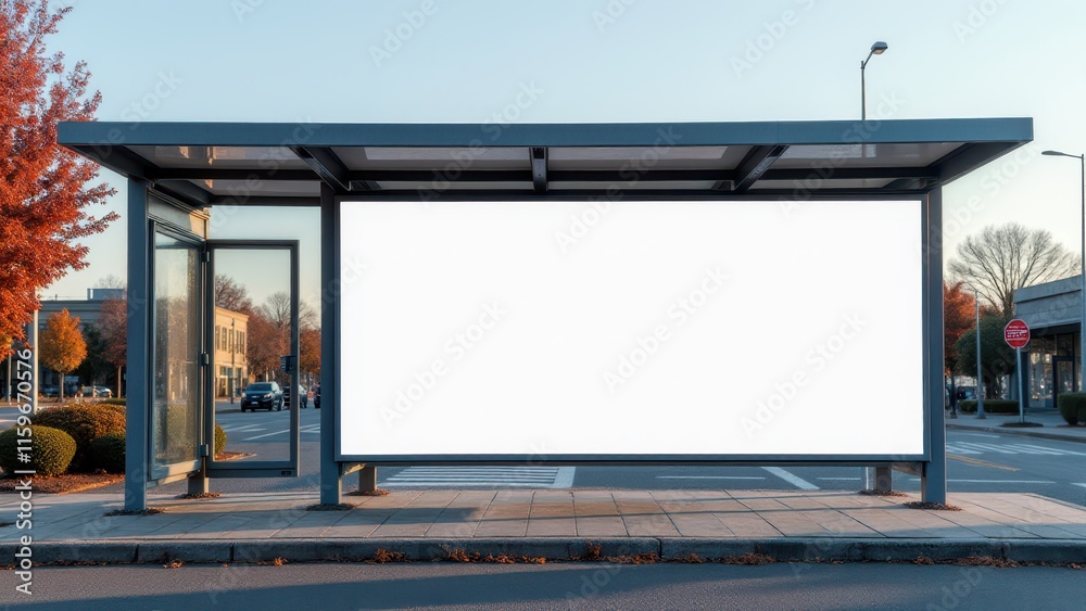 Empty billboard mockup at a bus stop in an urban setting, perfect for showcasing advertisements and custom banners. Empty billboard mockup at a bus stop in an urban setting, perfect for showcasing advertisements and custom banners.