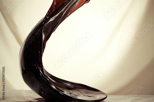 red wine pouring into a wine glass, irregular curvilinear forms photo