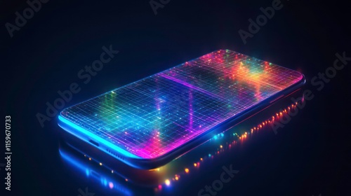Futuristic smartphone with vibrant data stream visualization on screen.