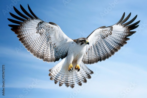 Majestic gyrfalcon flying in clear blue sky displaying agility