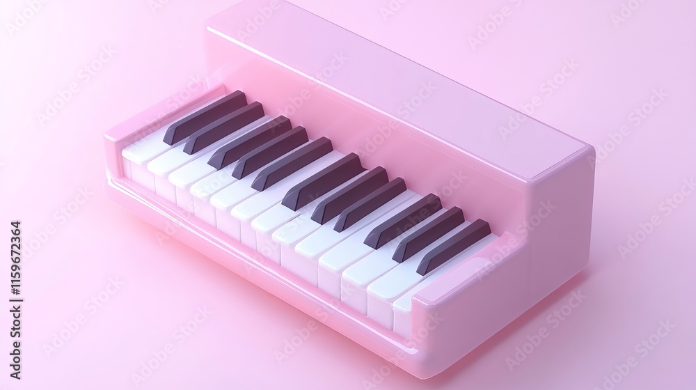 Pink mini piano keyboard in a cartoonstyle aesthetic 3D rendering Pink mini piano keyboard in a cartoonstyle aesthetic 3D rendering