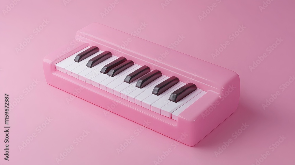 Pink mini piano keyboard in a cartoonstyle aesthetic 3D rendering Pink mini piano keyboard in a cartoonstyle aesthetic 3D rendering