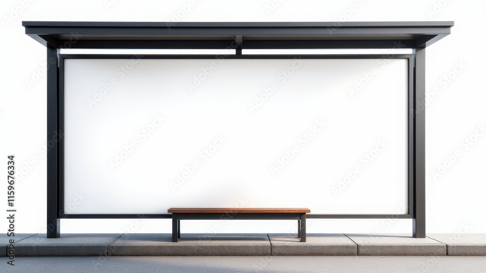 Bus stop mockup featuring a blank white billboard, ideal for showcasing banner advertisements or promotional designs. Bus stop mockup featuring a blank white billboard, ideal for showcasing banner advertisements or promotional designs.