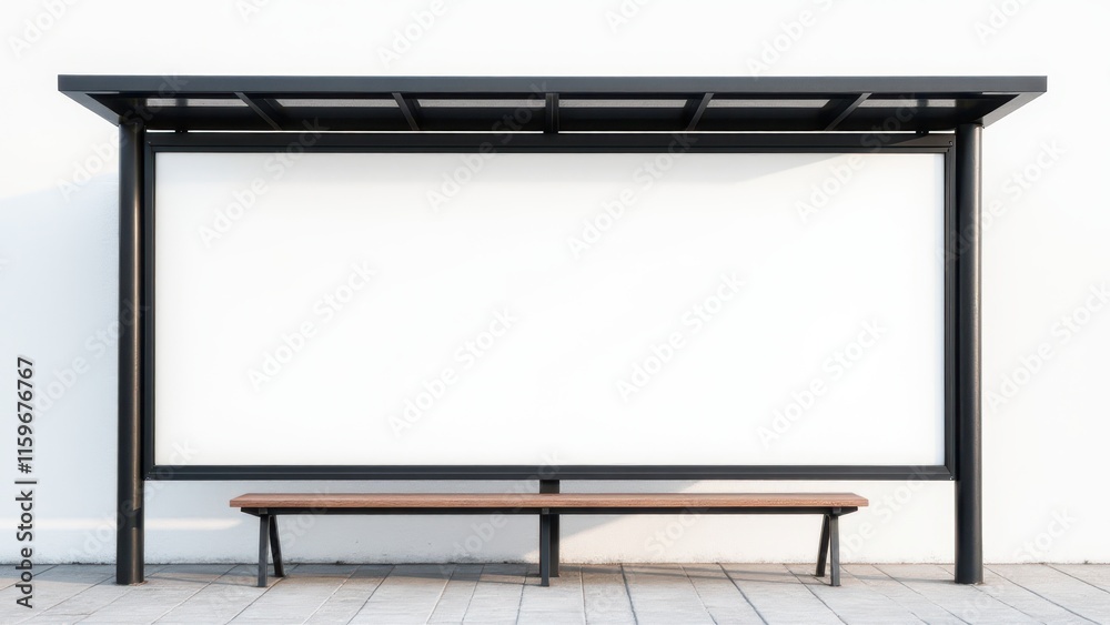 Empty billboard mockup at a bus stop with a clean white background, perfect for creative advertising and custom banners. Empty billboard mockup at a bus stop with a clean white background, perfect for creative advertising and custom banners.