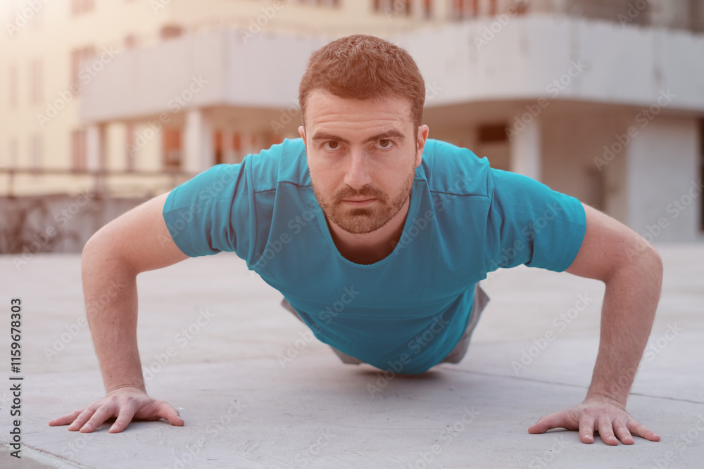 Young adult sportsman working out in the city Young adult sportsman working out in the city