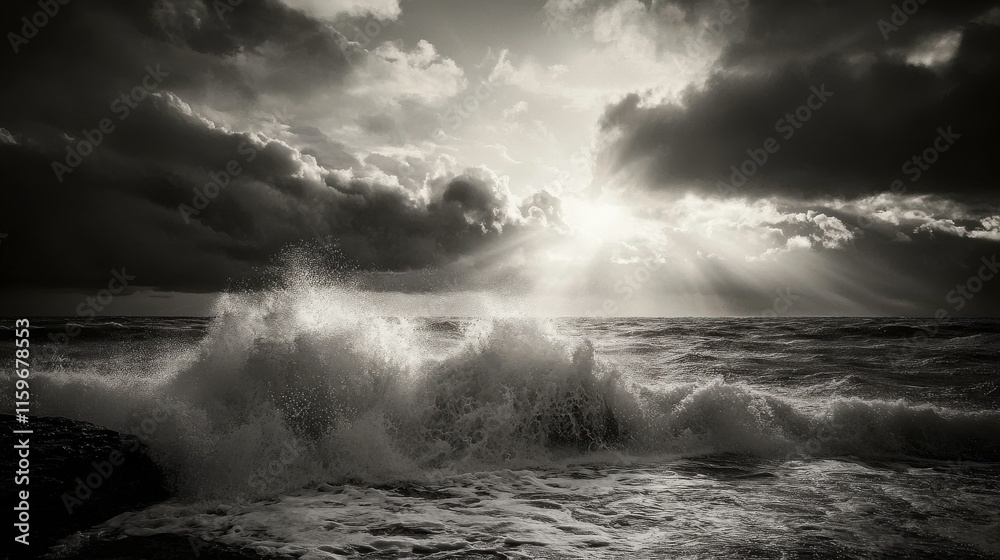 Fototapeta premium Dramatic Stormy Landscape with Rough Sea and Clouds
