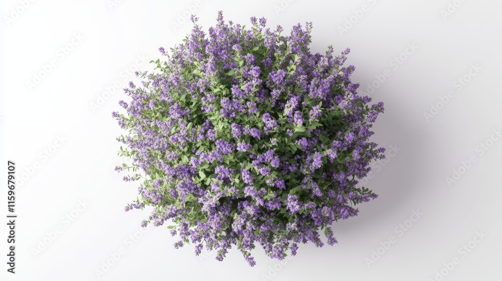 Overhead view of lavender blooms and foliage isolated on white background Overhead view of lavender blooms and foliage isolated on white background