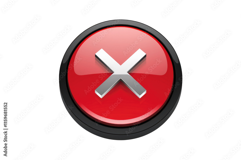 Red circular button with a metallic gray X, signifying cancel or no. background removed Red circular button with a metallic gray X, signifying cancel or no. background removed