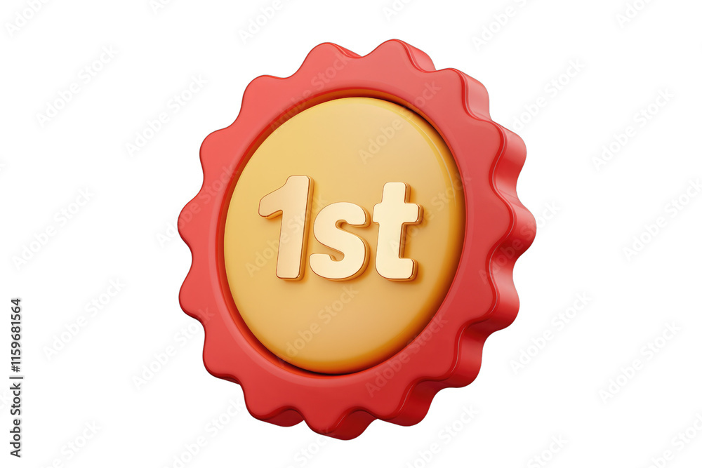 3D render of a golden '1st' on a red and yellow badge, signifying first place. background removed 3D render of a golden '1st' on a red and yellow badge, signifying first place. background removed