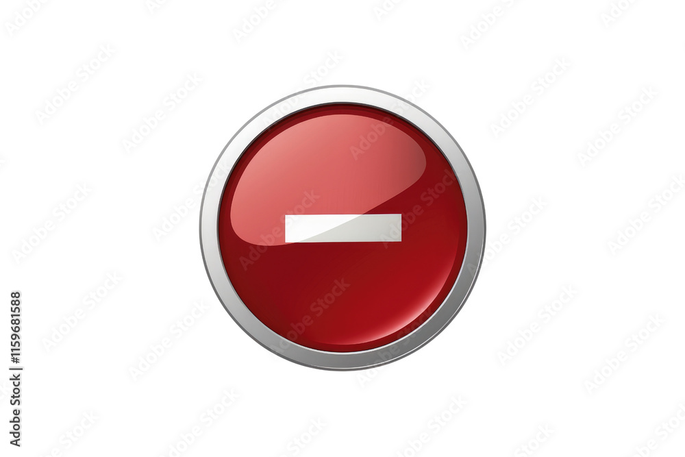 Red circular button with a white minus symbol, indicating subtraction or removal. background removed Red circular button with a white minus symbol, indicating subtraction or removal. background removed