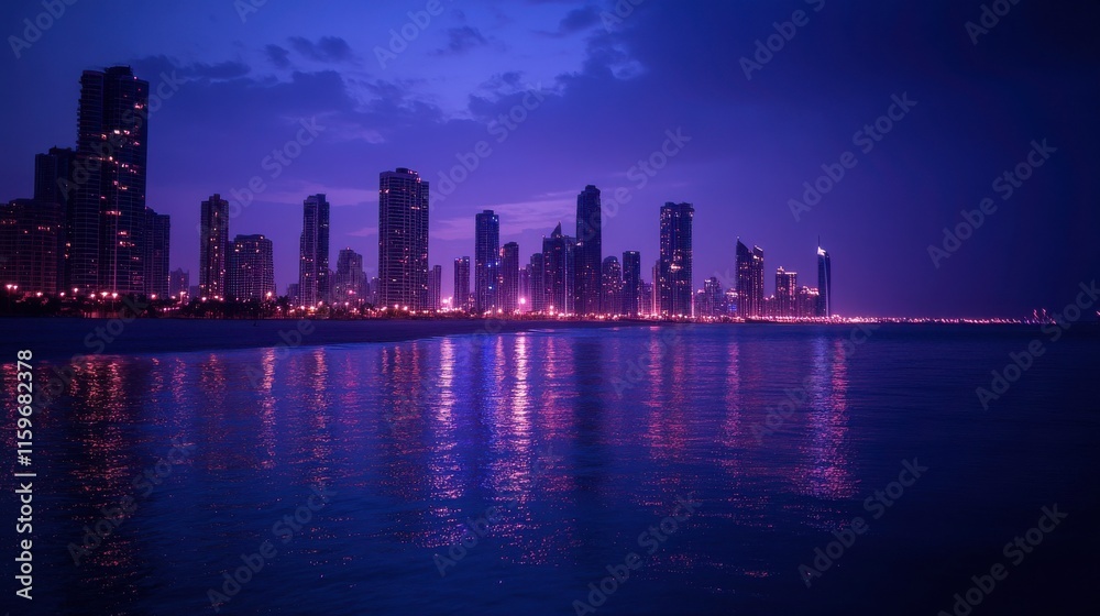 Illuminated Urban Skyline at Night with Vibrant Colors Illuminated Urban Skyline at Night with Vibrant Colors