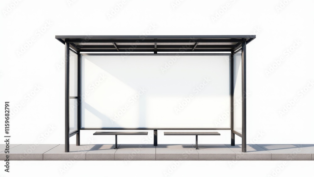 Billboard mockup at a bus stop with a blank white space, ideal for displaying promotional banners and creative advertisements. Billboard mockup at a bus stop with a blank white space, ideal for displaying promotional banners and creative advertisements.