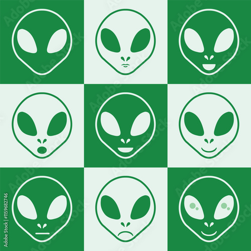 Green Alien face icon set