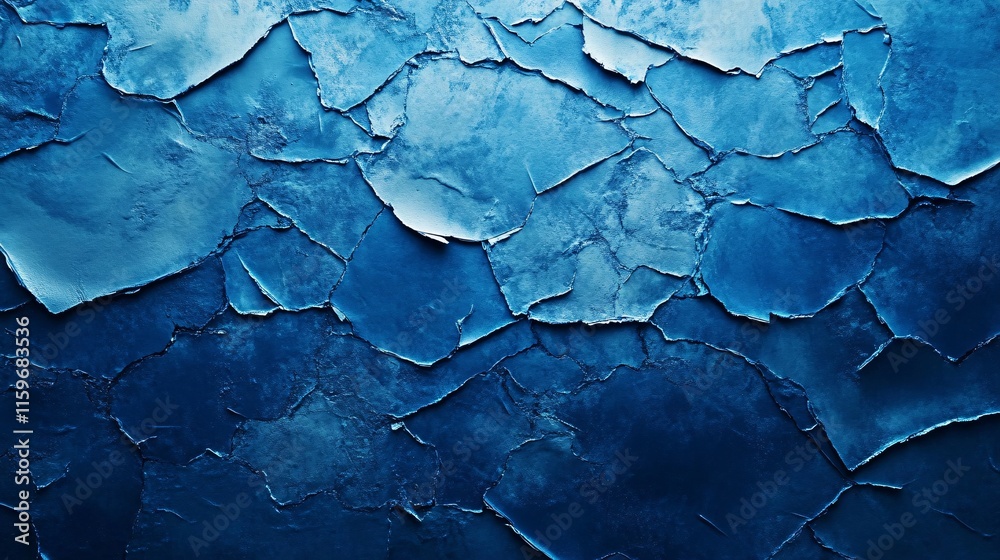 Fototapeta premium Blue textured background featuring cracked, peeling layers that create an artistic and abstract look.