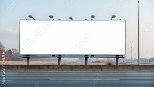 Large empty billboard along the highway with a clean white background, perfect for custom ads and banner designs.