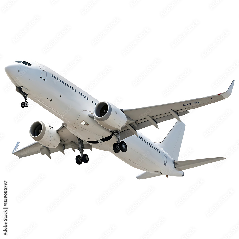 Obraz premium Travel concept white commercial airplane in dynamic ascent isolated on Transparent Background