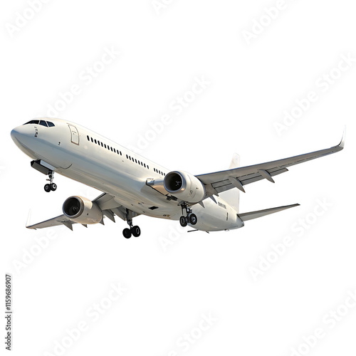 Travel concept white commercial airplane in dynamic ascent isolated on Transparent Background