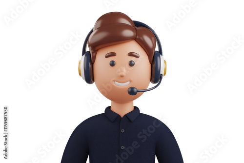 Smiling 3D cartoon customer service agent wearing headset. background removed
