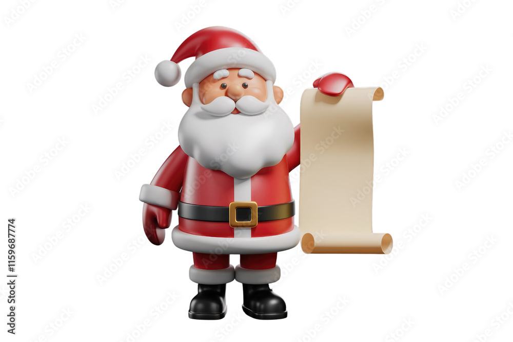 3D render of Santa Claus holding a blank scroll, perfect for Christmas wishes. background removed 3D render of Santa Claus holding a blank scroll, perfect for Christmas wishes. background removed