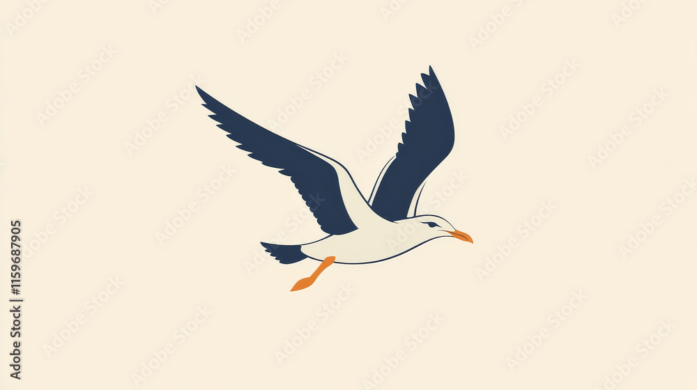 Obraz premium A seagull is designed in this vector logo. The logo is made to represent a brand. ID_55320854-955c-4d3a-8e70-59c4b55b7391 --ar 16:9 --v 6.1 Job ID: 6a26d7b1-7b91-478e-b599-395c216527b0