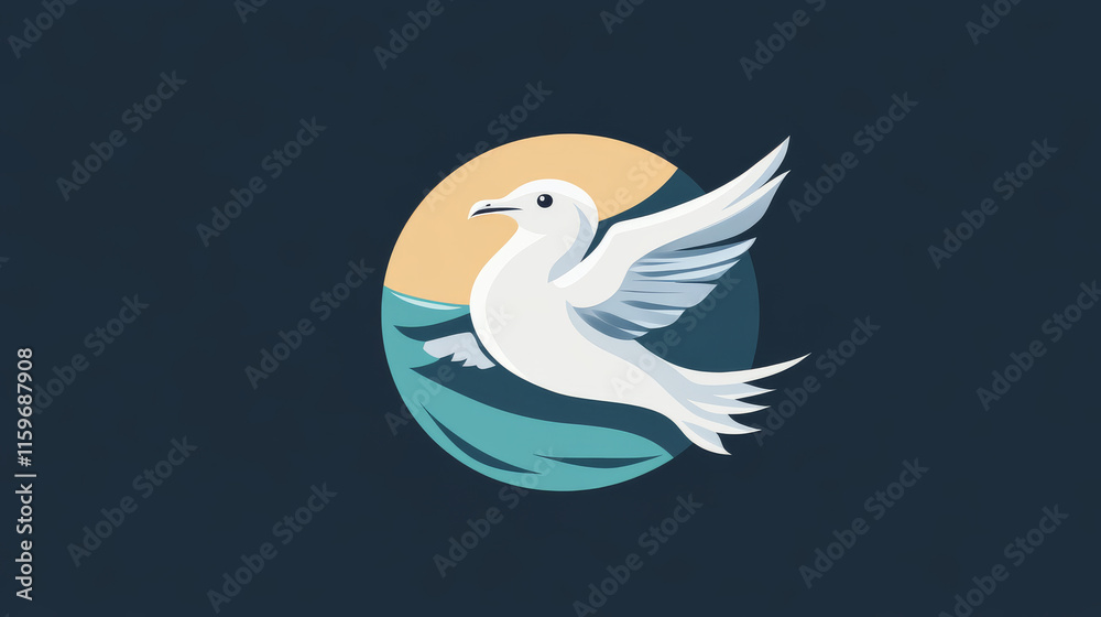 Obraz premium A seagull is designed in this vector logo. The logo is made to represent a brand. ID_55320854-955c-4d3a-8e70-59c4b55b7391 --ar 16:9 --v 6.1 Job ID: 6a26d7b1-7b91-478e-b599-395c216527b0