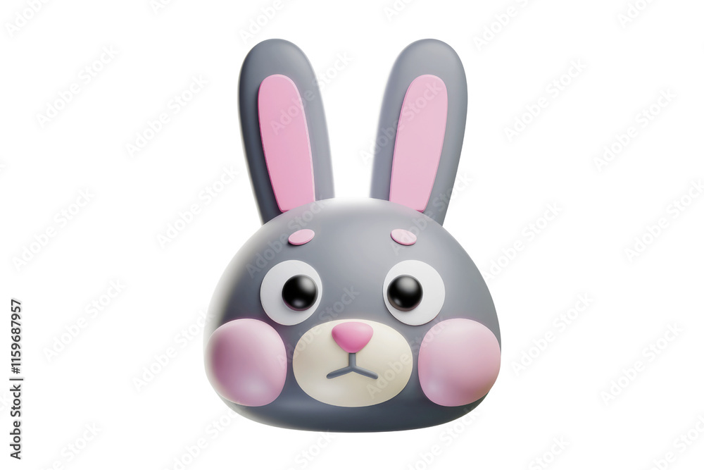 Adorable 3D render of a grey bunny with pink ears and cheeks, looking slightly sad. background removed Adorable 3D render of a grey bunny with pink ears and cheeks, looking slightly sad. background removed