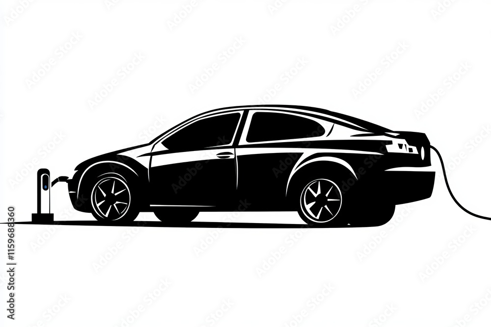 simple vector image of a electric vehicle plugged into a charging station simple vector image of a electric vehicle plugged into a charging station