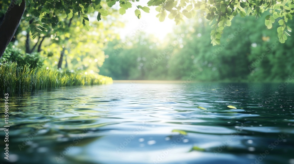 Serene Lakeside Scene With Lush Green Foliage Serene Lakeside Scene With Lush Green Foliage