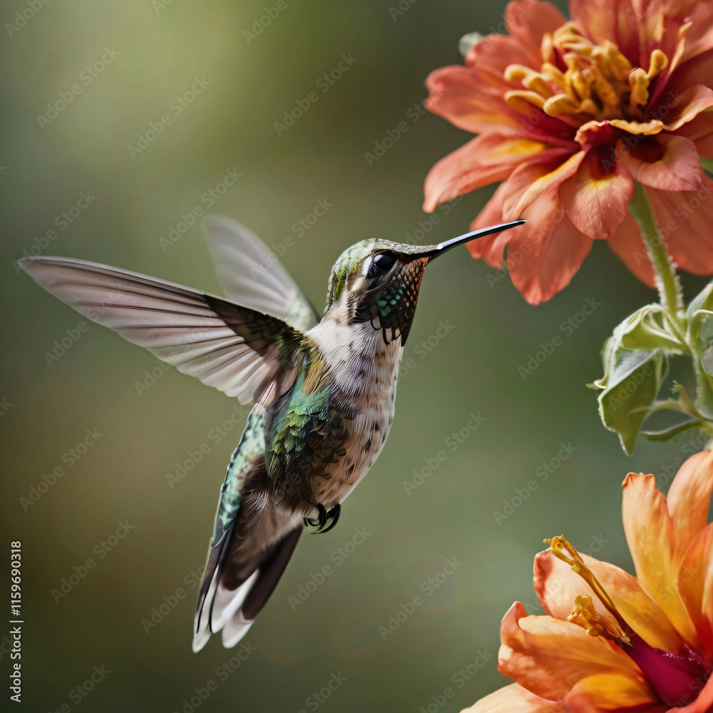 Fototapeta premium Hummingbird at pink flower