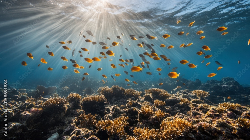 Fototapeta premium Vibrant Underwater Landscape with Coral Reef and Fish