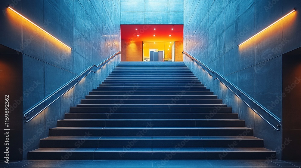 Obraz premium Illuminated Staircase Leading to a Modern Interior