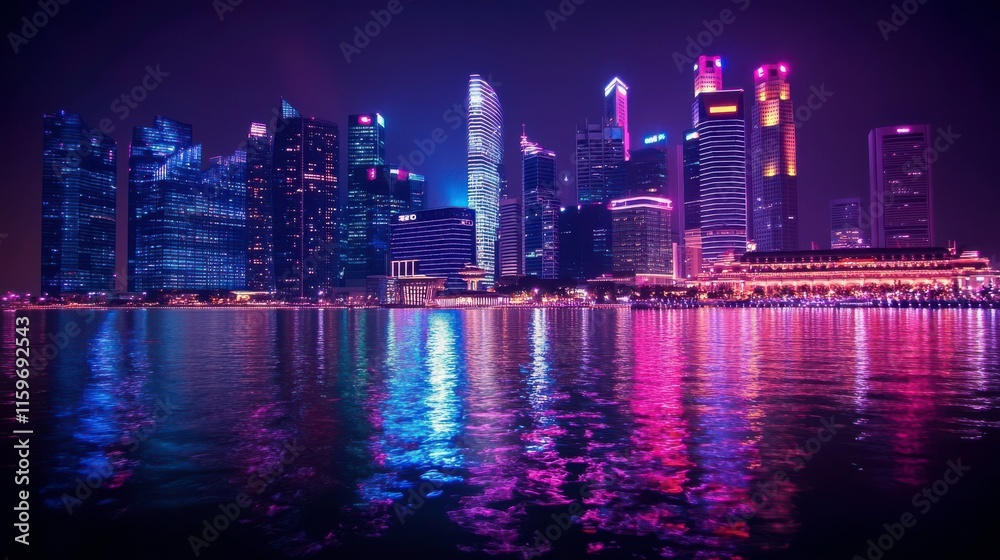 Fototapeta premium Vibrant Urban Skyline Illuminated at Night