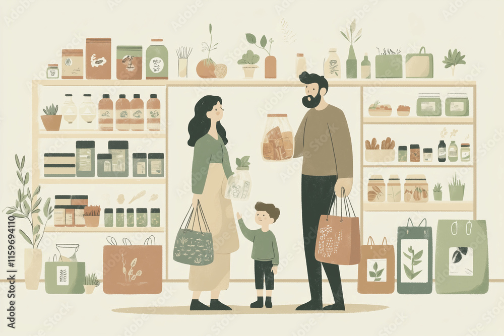Family shopping together in an eco-friendly store Family shopping together in an eco-friendly store