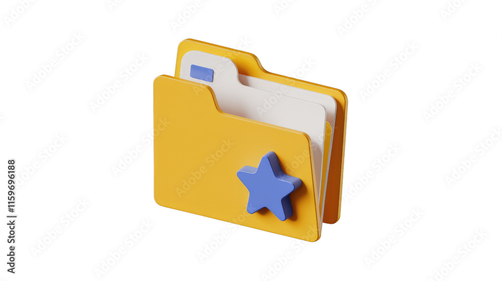 3D render of a yellow folder icon with a blue star, signifying important files. background removed 3D render of a yellow folder icon with a blue star, signifying important files. background removed