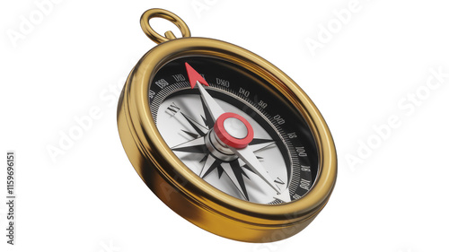 A gold compass with a red needle points north, symbolizing direction and guidance. background removed photo