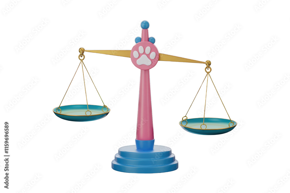 Cartoon 3D render of a pink and blue scale with a paw print, symbolizing pet weight or balance. background removed Cartoon 3D render of a pink and blue scale with a paw print, symbolizing pet weight or balance. background removed