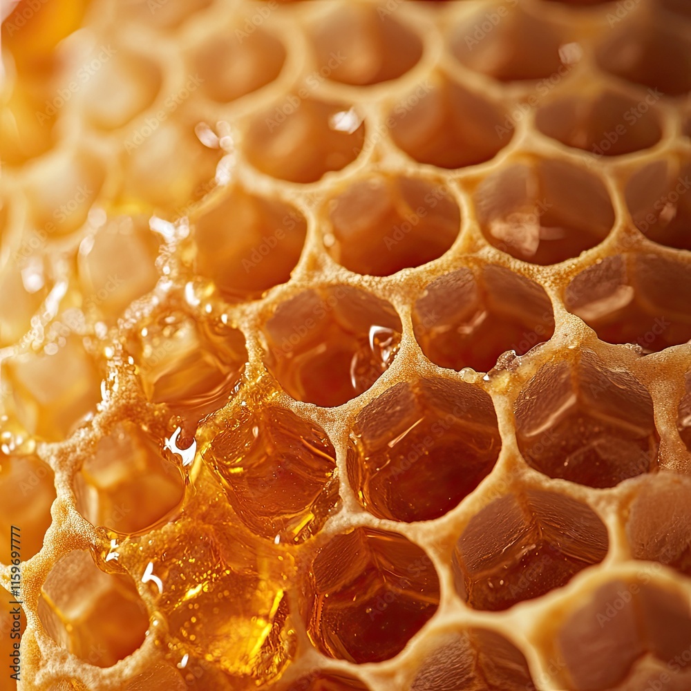 The honeycomb is made of wax and has a honey-like texture The honeycomb is made of wax and has a honey-like texture