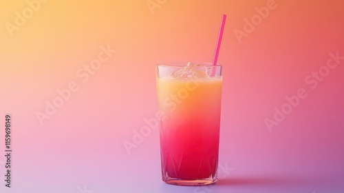 Wallpaper Mural Tequila Sunrise cocktail in a highball glass with ice and a pink straw against a vibrant orange and pink background. Torontodigital.ca